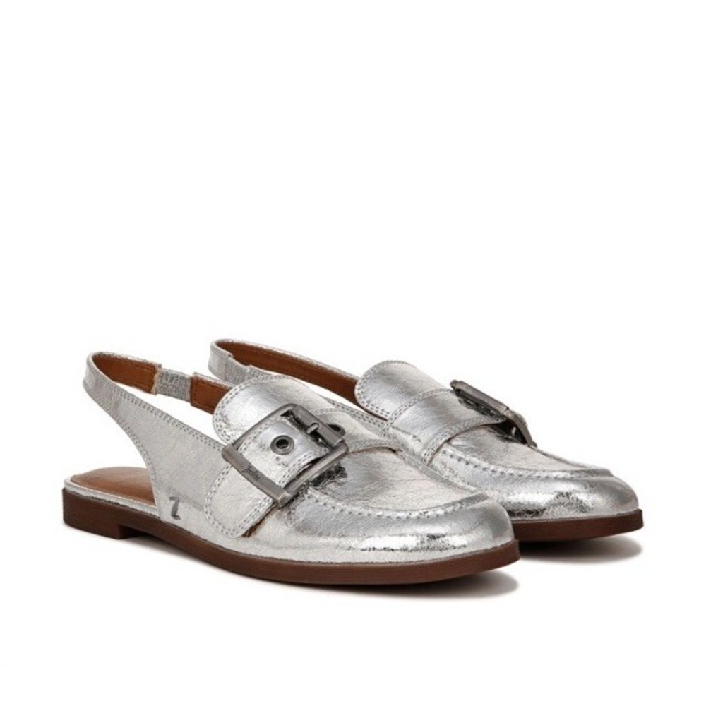 Zodiac Women's 7 Eve Slingback Mules Metallic Silver Faux Leather Flats Shoes
